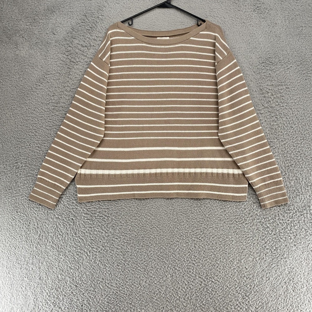 Caslon Sweater Womens XL Beige White Striped Coastal Neutral Oatmeal Clean Girl